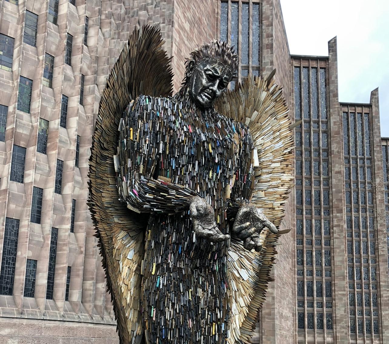 The Knife Angel by artist Alfie Bradley outside Coventry Cathedral.